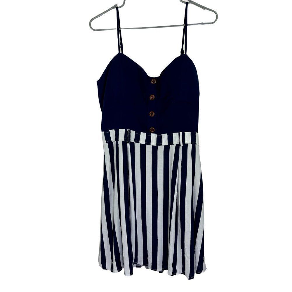 Stella Tweed Rayon Dress XL Blue White Juniors Stripes Sundress Nautical New